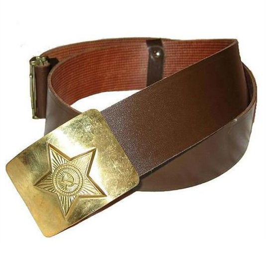 Ремень солдатский коричневый с бляхой (кожзаменитель)